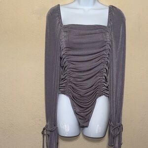 Intimately Free People meant to be ruched Charcoal Gray thong bodysuit